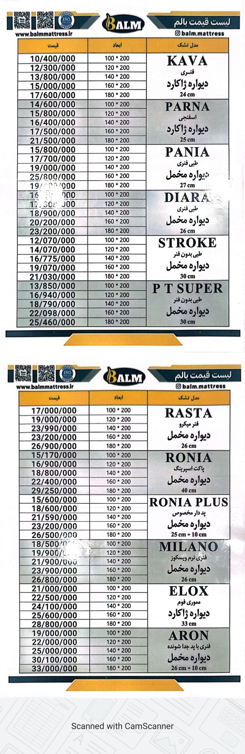 لیست قیمت ها